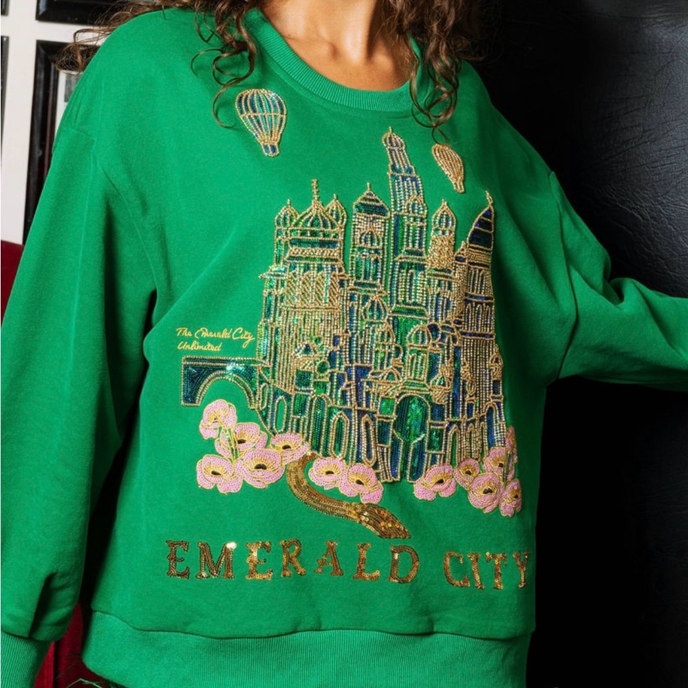 QUEEN OF SPARKLES Green Emerald City Sweatshirt